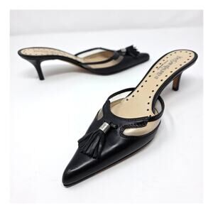 Yves Saint Laurent Vintage Kitten Heel Mules Pointed Toe Black Leather 36.5 6.5